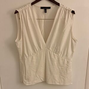 White House Black Market Cream V-Neck Blouse
